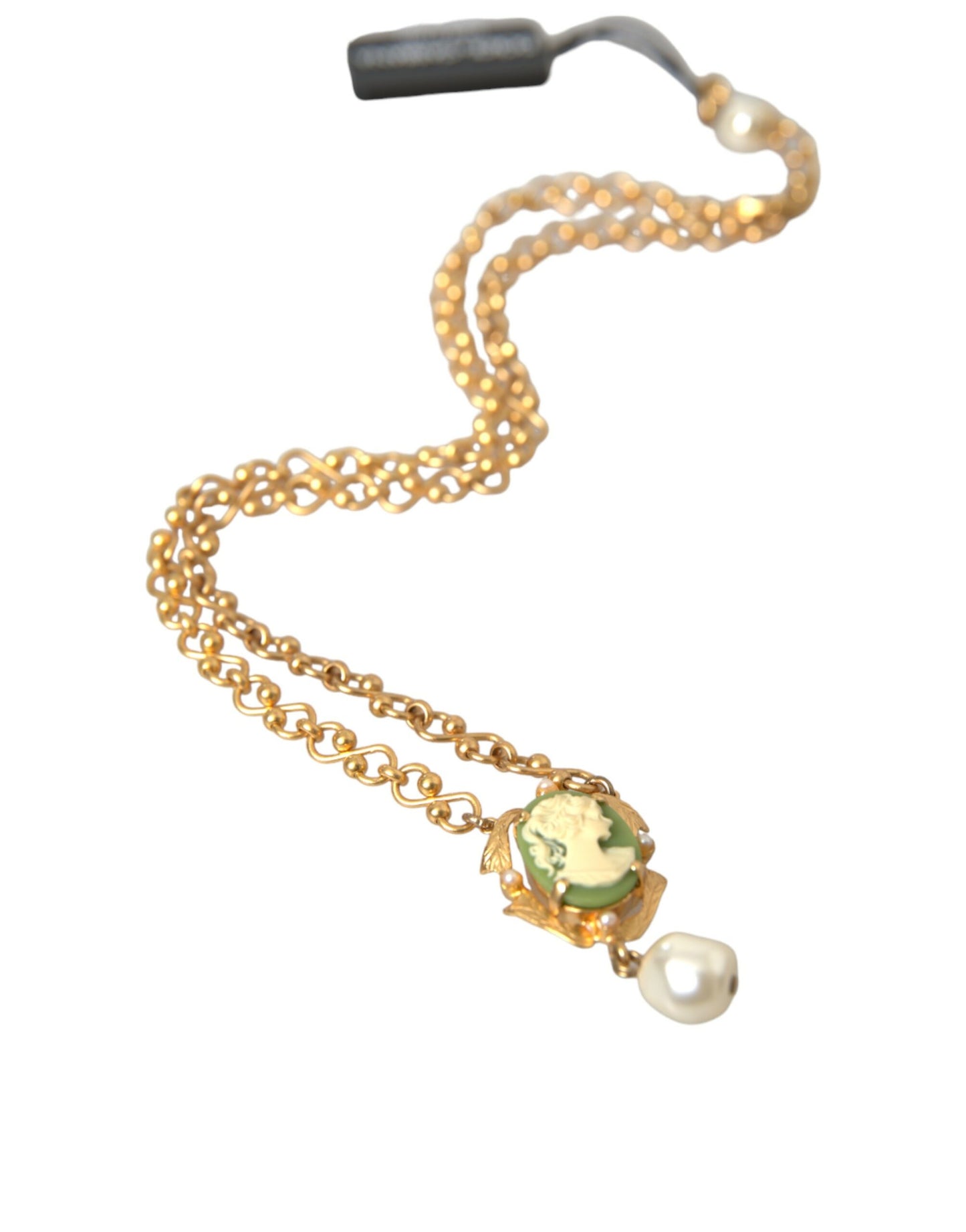 Dolce & Gabbana Gold Brass Chain Pearl Pendant Charm Necklace Dolce & Gabbana