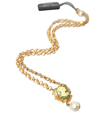 Dolce & Gabbana Gold Brass Chain Pearl Pendant Charm Necklace Dolce & Gabbana