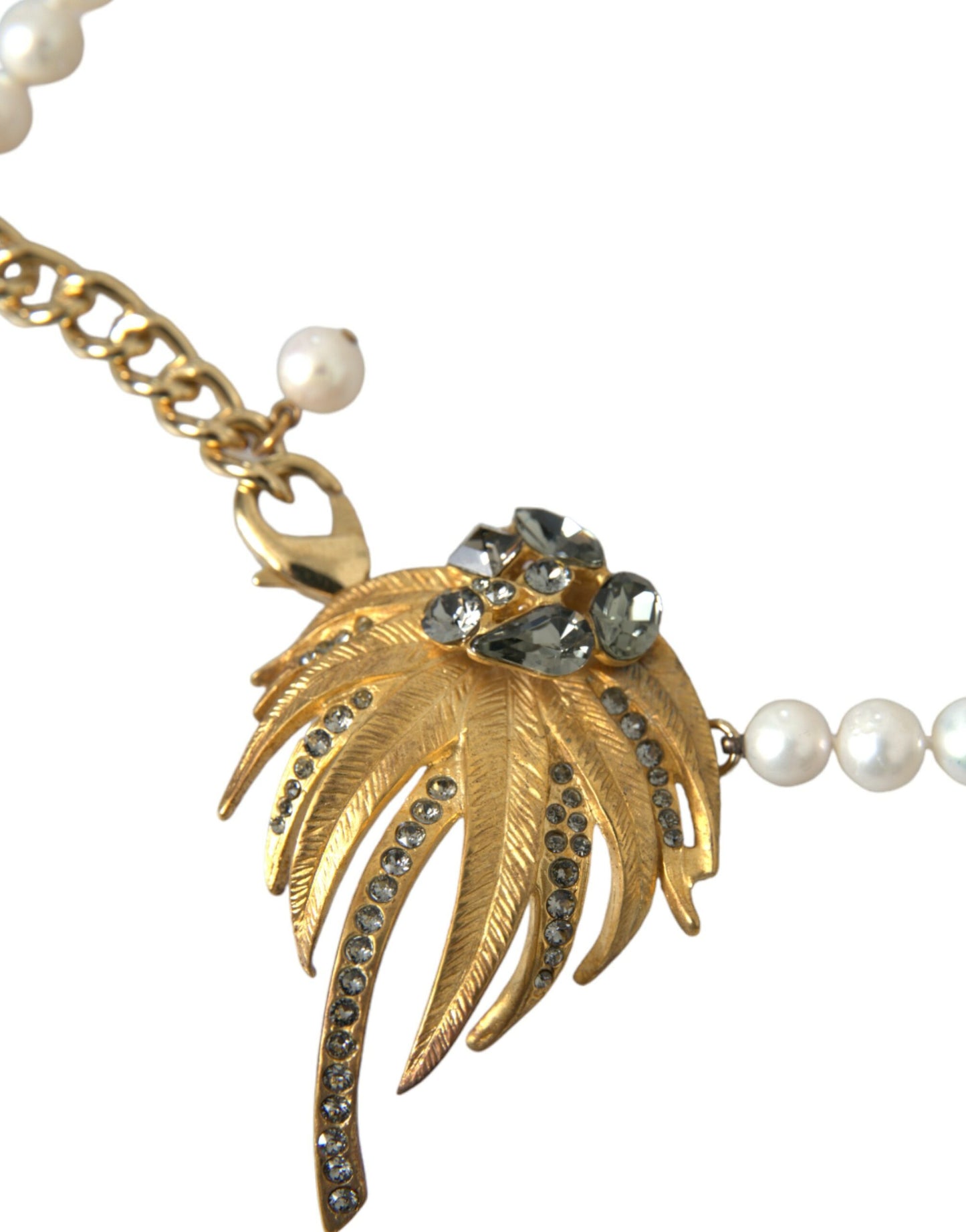 Dolce & Gabbana Gold Brass Crystal Pearl Tree Pendant Charm Necklace Dolce & Gabbana