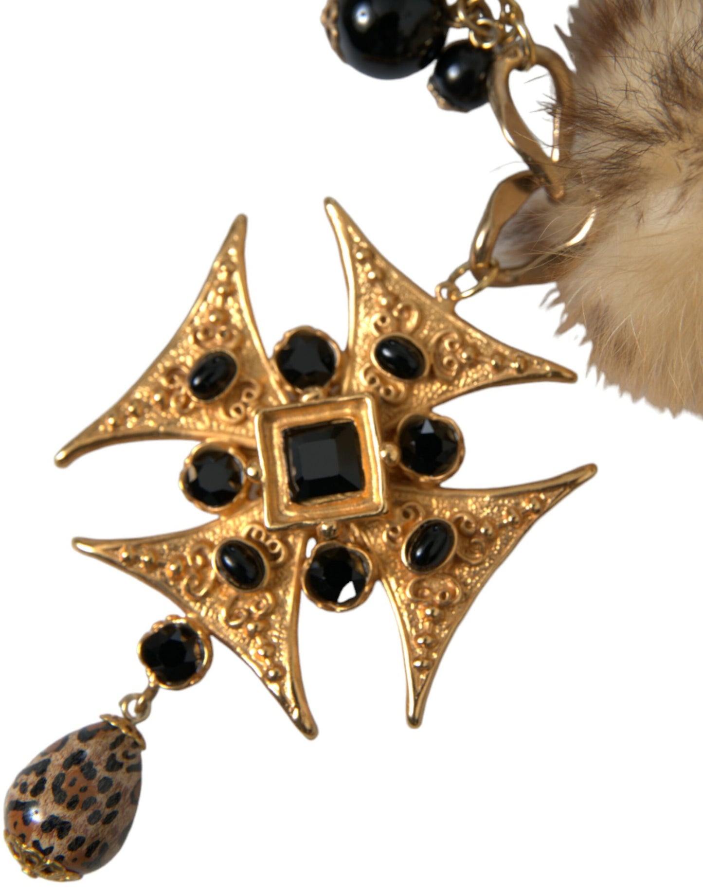 Dolce & Gabbana Gold Black Crystals Lapin Fur Filigree Chocker Necklace Dolce & Gabbana