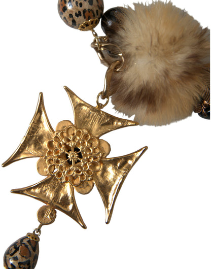 Dolce & Gabbana Gold Black Crystals Lapin Fur Filigree Chocker Necklace Dolce & Gabbana