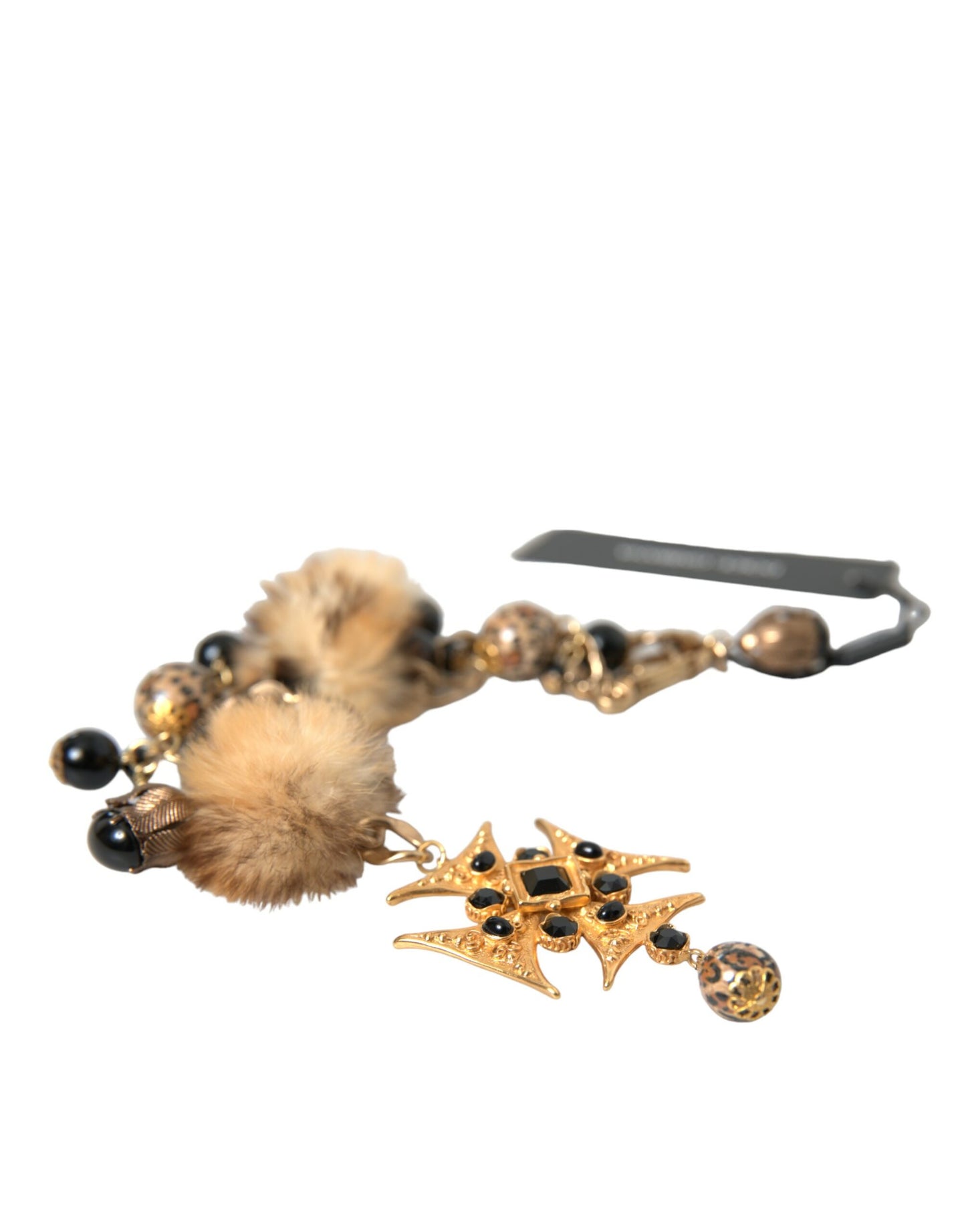 Dolce & Gabbana Gold Black Crystals Lapin Fur Filigree Chocker Necklace Dolce & Gabbana