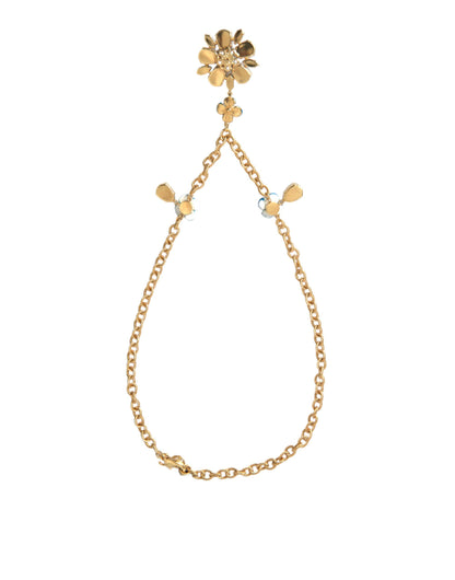 Dolce & Gabbana Gold Brass Chain Crystal Floral Pendant Charm Necklace Dolce & Gabbana