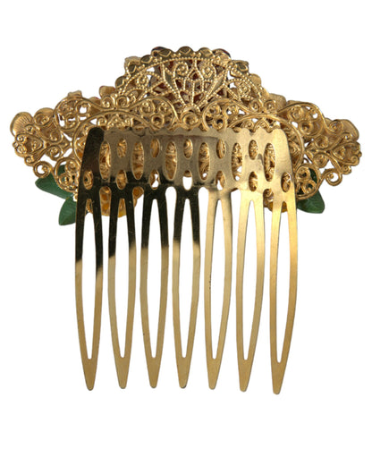 Dolce & Gabbana Gold Brass Crystal Leopard Floral Hair Comb Dolce & Gabbana