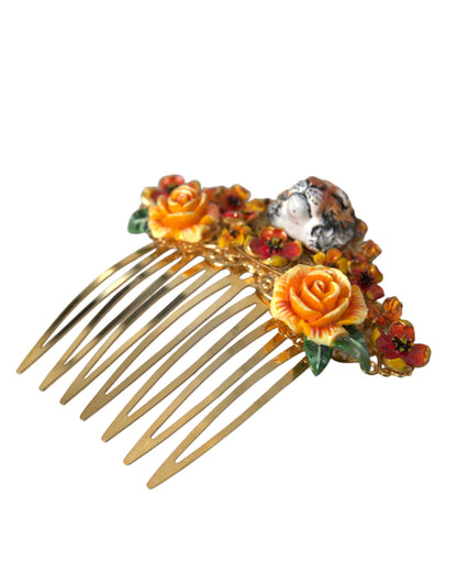 Dolce & Gabbana Gold Brass Crystal Leopard Floral Hair Comb Dolce & Gabbana