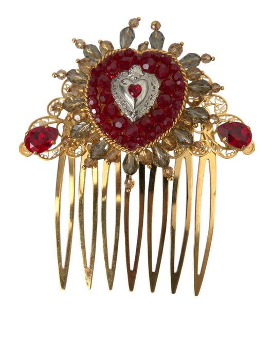 Dolce & Gabbana Gold Brass Crystal Heart Women Hair Comb Dolce & Gabbana