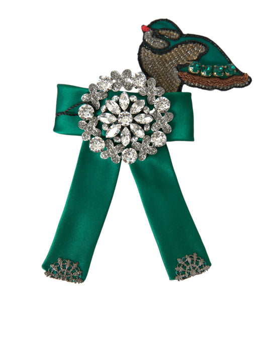 Dolce & Gabbana Green Satin Bird Crystal Women Hair Clip Dolce & Gabbana