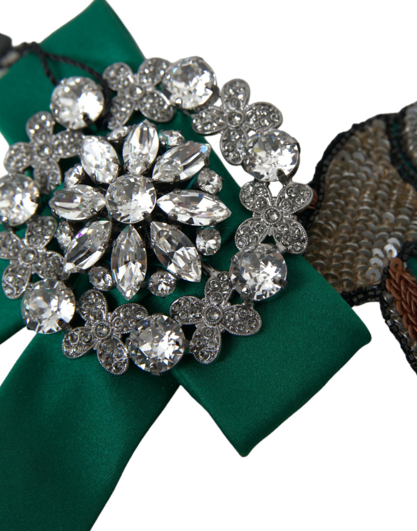 Dolce & Gabbana Green Satin Bird Crystal Women Hair Clip Dolce & Gabbana