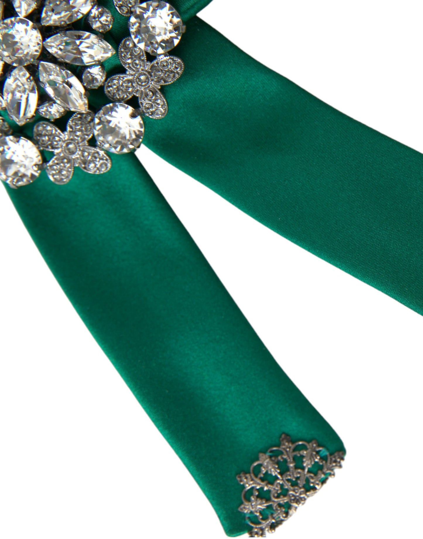 Dolce & Gabbana Green Satin Bird Crystal Women Hair Clip Dolce & Gabbana