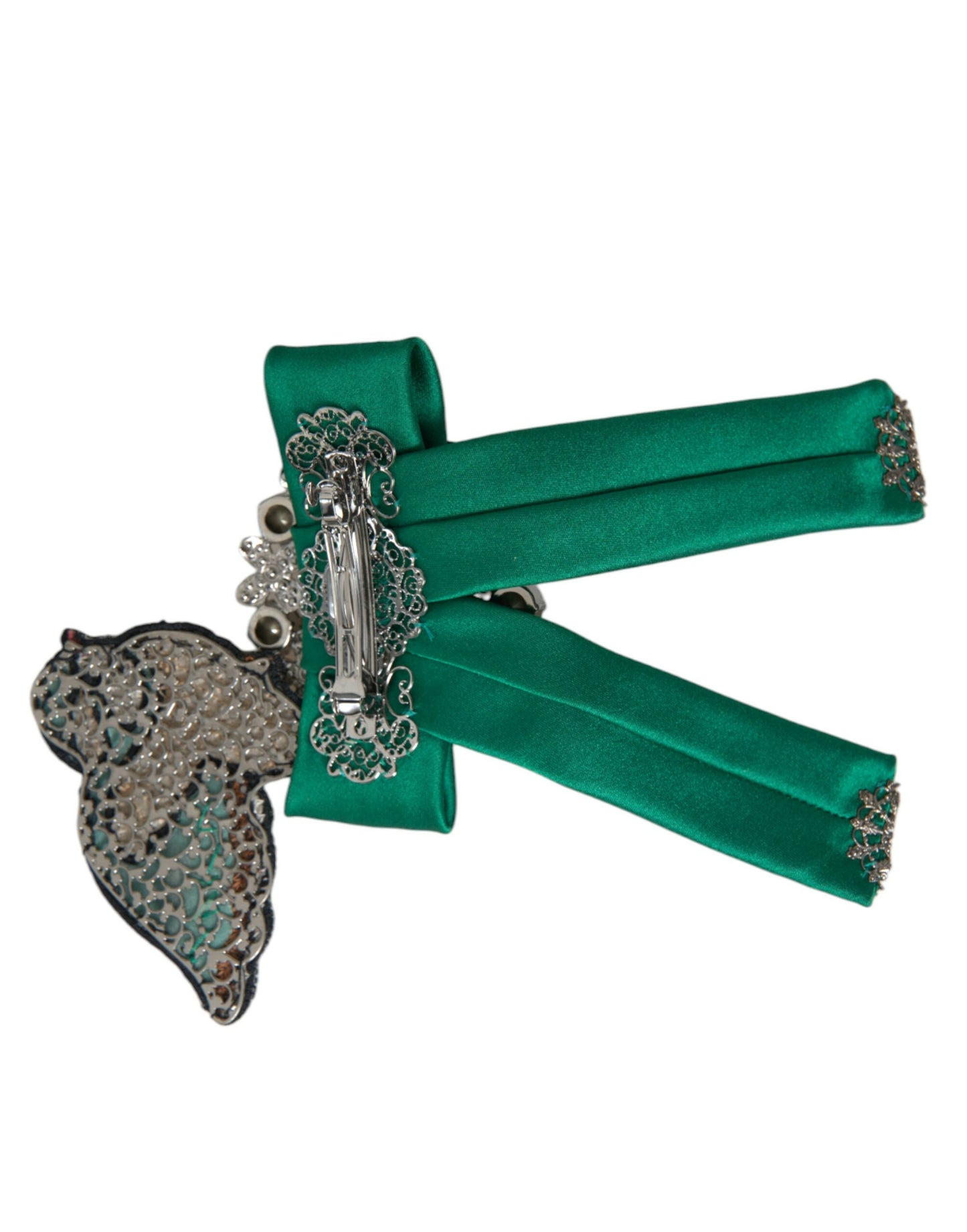 Dolce & Gabbana Green Satin Bird Crystal Women Hair Clip Dolce & Gabbana