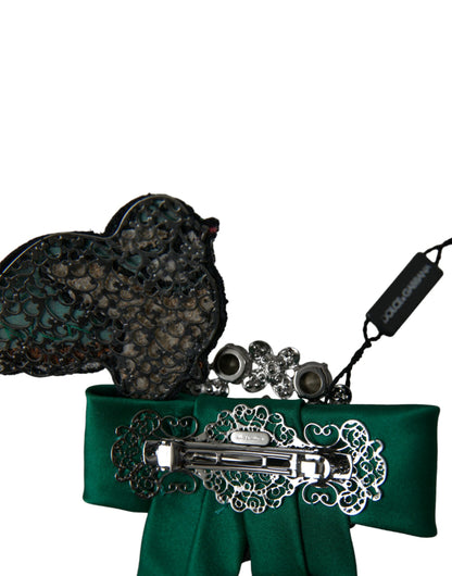 Dolce & Gabbana Green Satin Bird Crystal Women Hair Clip Dolce & Gabbana