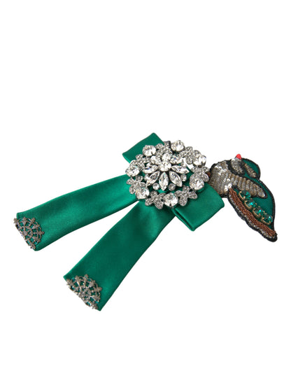 Dolce & Gabbana Green Satin Bird Crystal Women Hair Clip Dolce & Gabbana