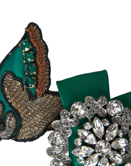 Dolce & Gabbana Green Satin Bird Crystal Women Hair Clip Dolce & Gabbana