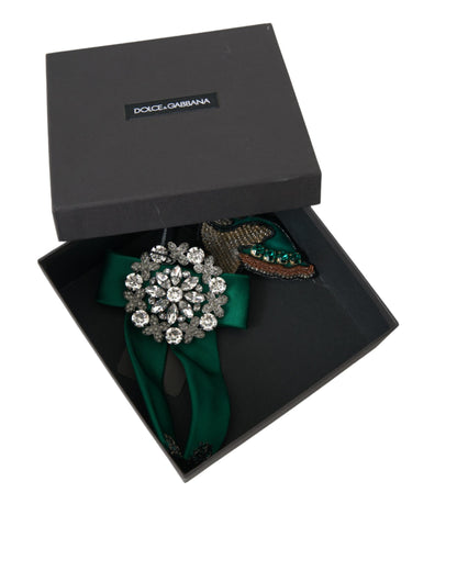 Dolce & Gabbana Green Satin Bird Crystal Women Hair Clip Dolce & Gabbana