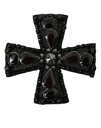 Dolce & Gabbana Black Crystals Embellished Cross Pin Brooch Dolce & Gabbana