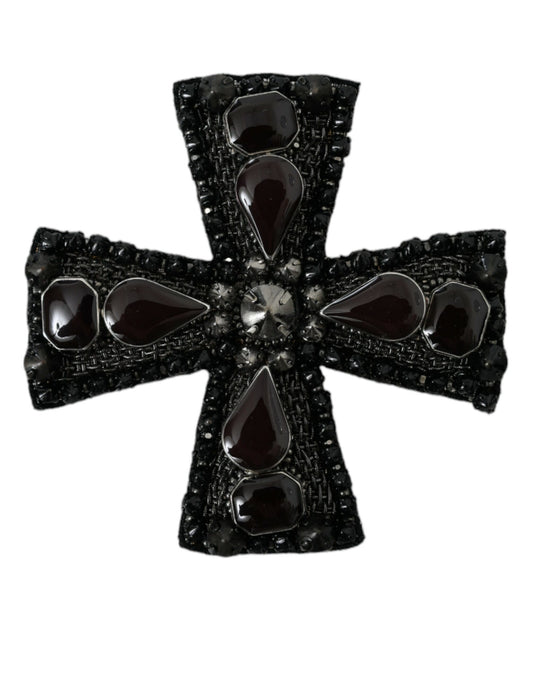 Dolce & Gabbana Black Crystals Embellished Cross Pin Brooch Dolce & Gabbana