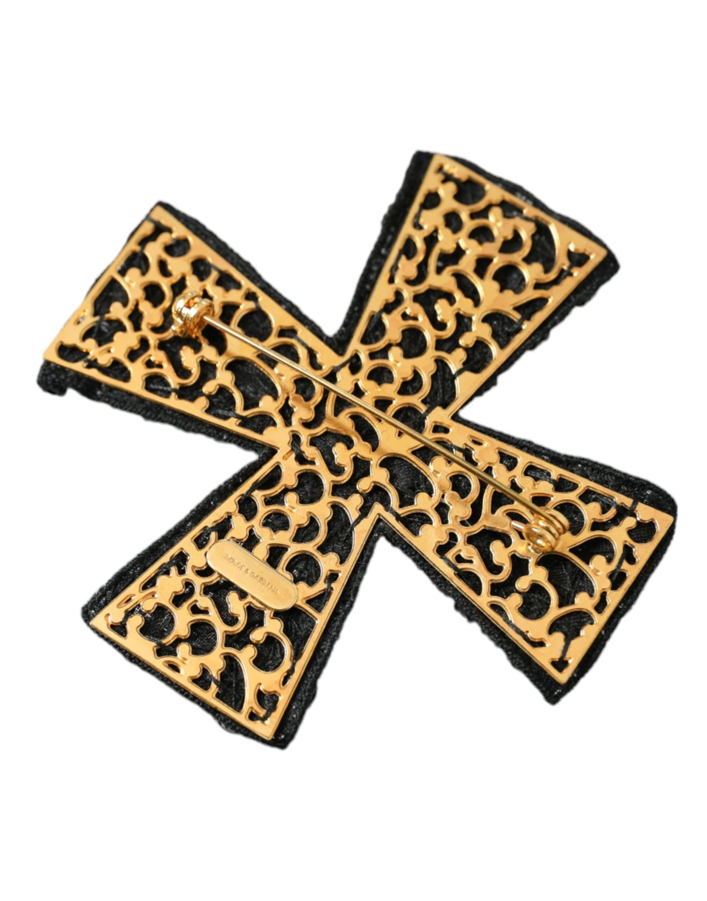 Dolce & Gabbana Black Crystals Embellished Cross Pin Brooch Dolce & Gabbana