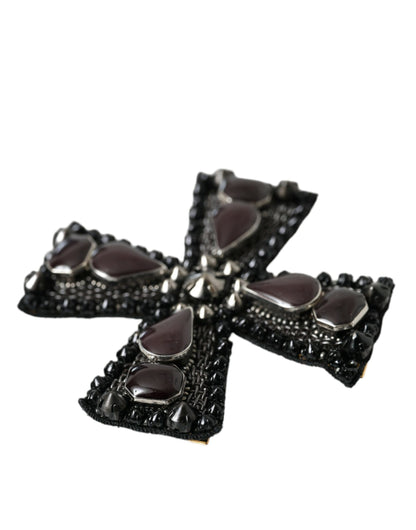 Dolce & Gabbana Black Crystals Embellished Cross Pin Brooch Dolce & Gabbana