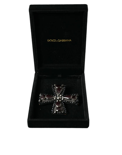 Dolce & Gabbana Black Crystals Embellished Cross Pin Brooch Dolce & Gabbana