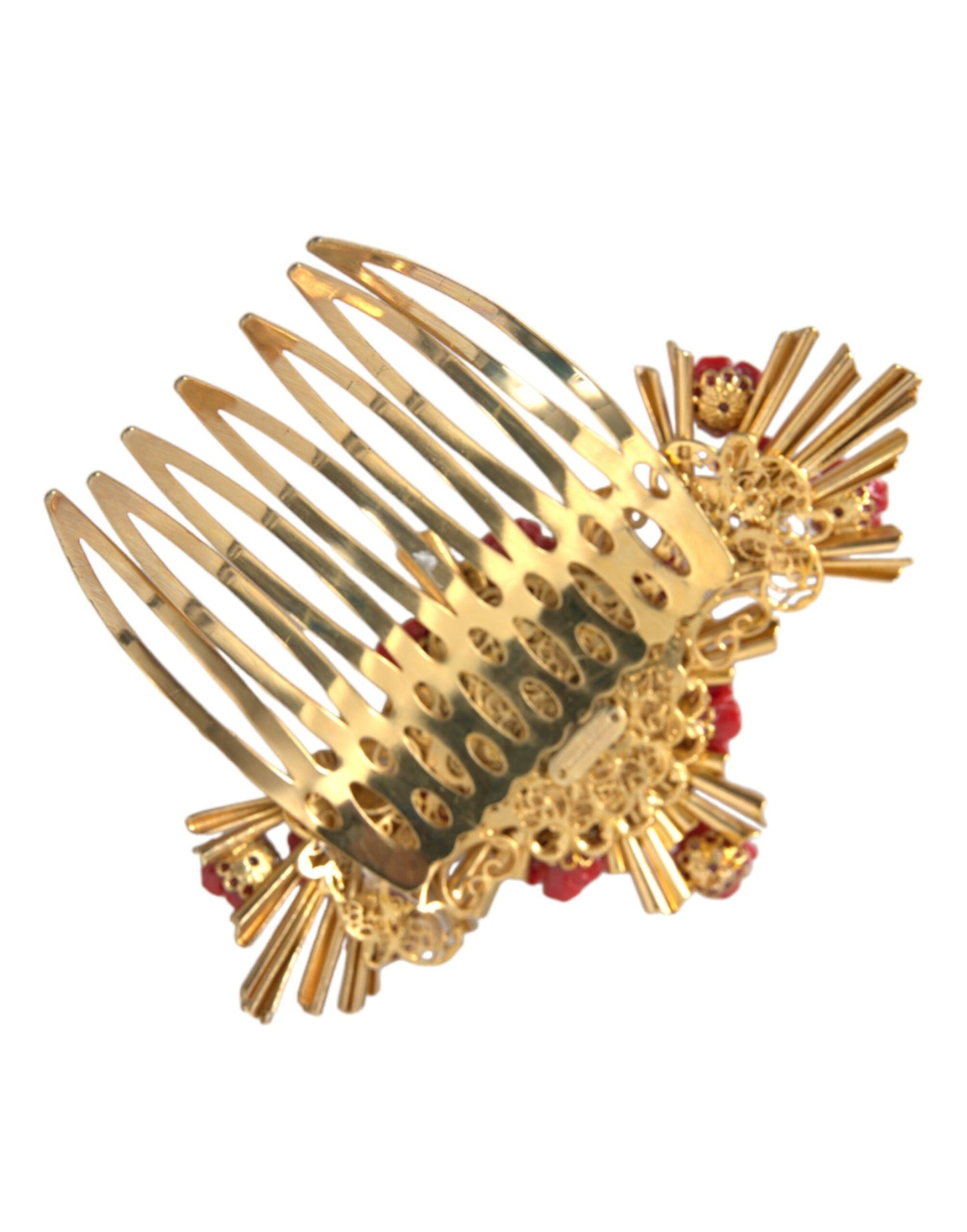 Dolce & Gabbana Gold Brass Crystal Heart Floral Hair Comb Dolce & Gabbana