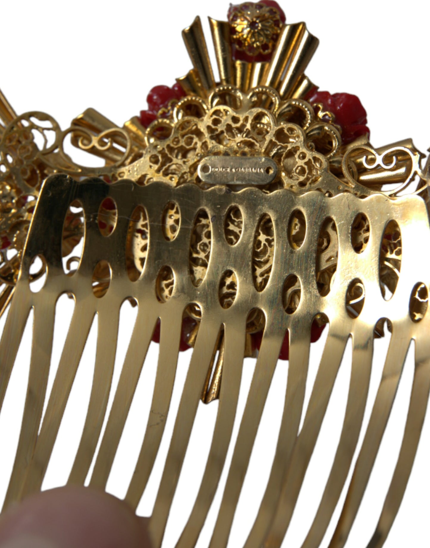 Dolce & Gabbana Gold Brass Crystal Heart Floral Hair Comb Dolce & Gabbana