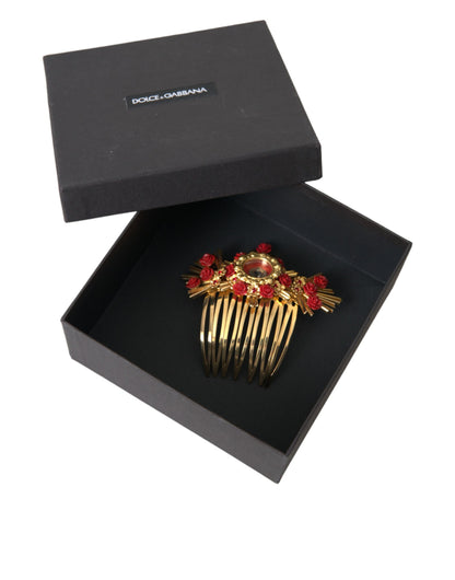 Dolce & Gabbana Gold Brass Crystal Heart Floral Hair Comb Dolce & Gabbana