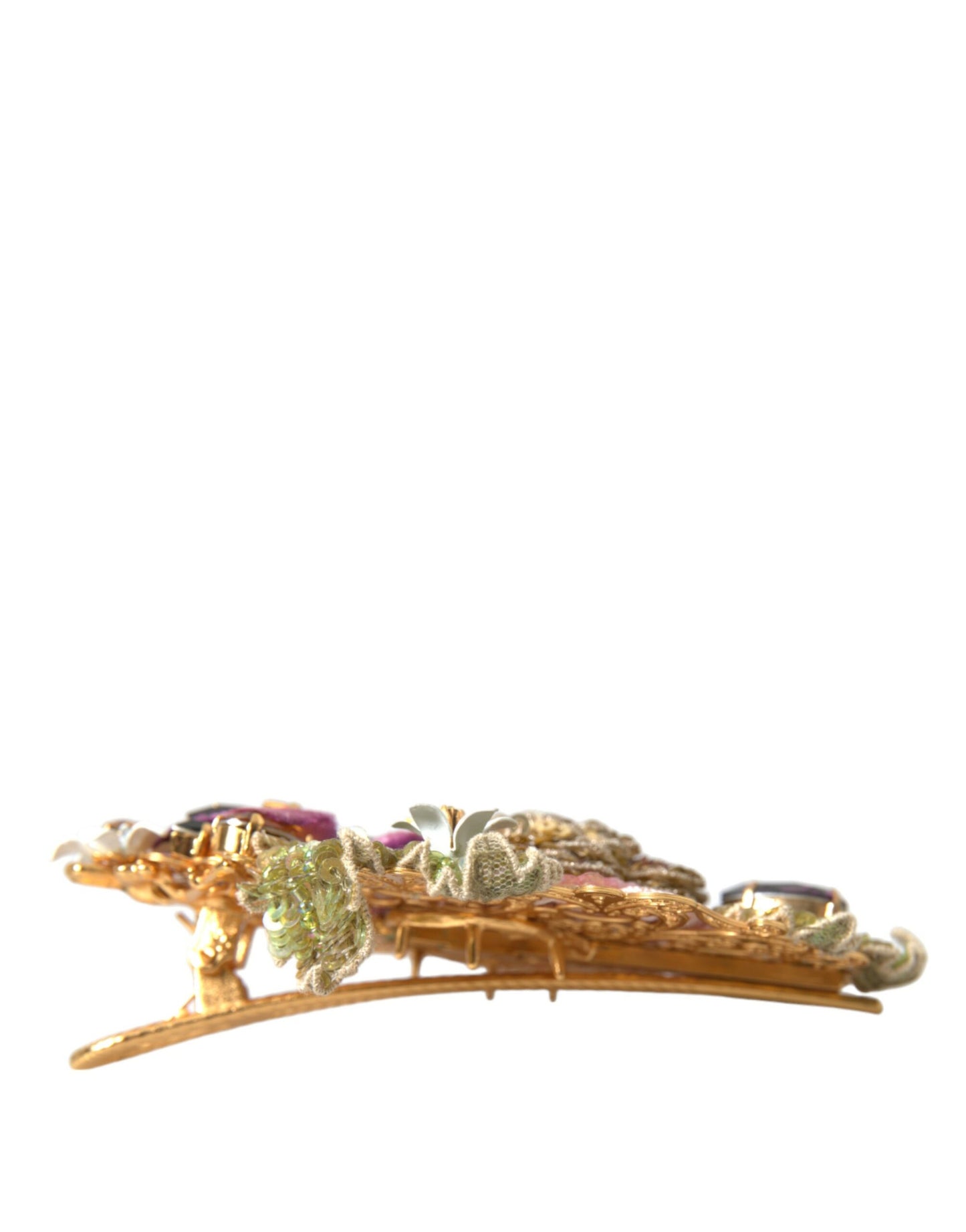 Dolce & Gabbana Gold Brass Floral Crystal Sequined Hair Clip Dolce & Gabbana