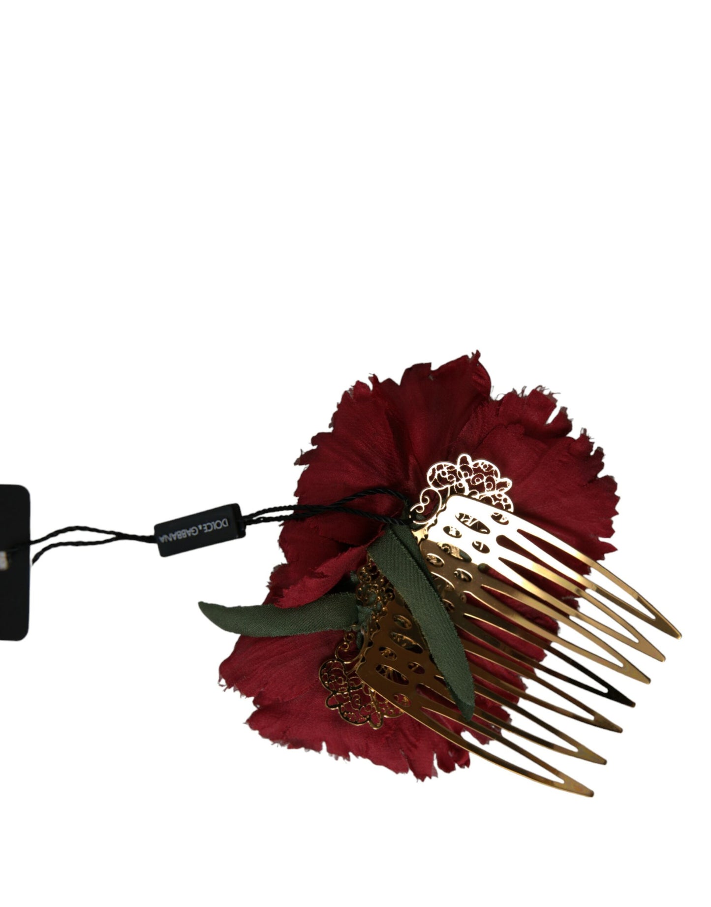 Dolce & Gabbana Red Silk Floral Gold Brass Women Hair Comb Dolce & Gabbana