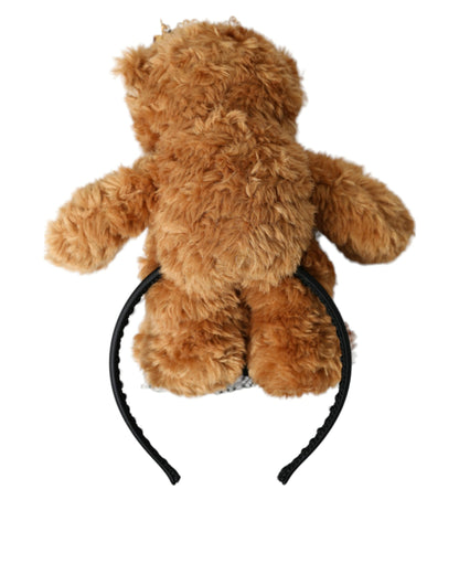 Dolce & Gabbana Brown Teddy Bear Gold Crystal Crown Hair Band Diadem Dolce & Gabbana