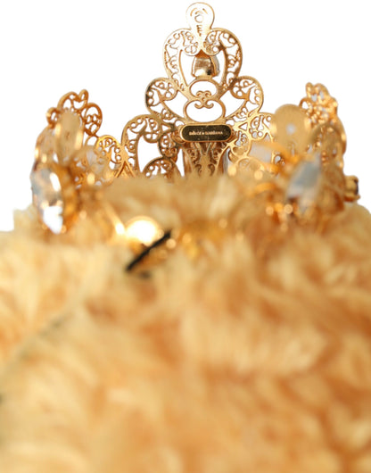 Dolce & Gabbana Brown Teddy Bear Gold Crystal Crown Hair Band Diadem Dolce & Gabbana