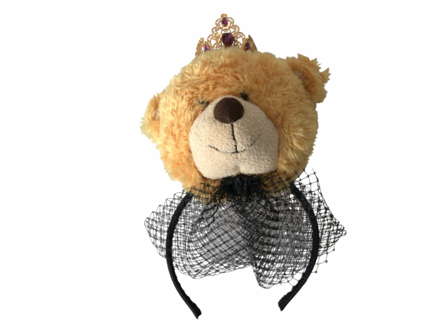 Dolce & Gabbana Brown Teddy Bear Gold Crystal Crown Hair Band Diadem Dolce & Gabbana