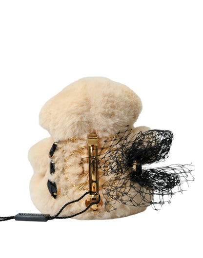 Dolce & Gabbana Beige Teddy Bear Mesh Net Band Hair Clip Dolce & Gabbana