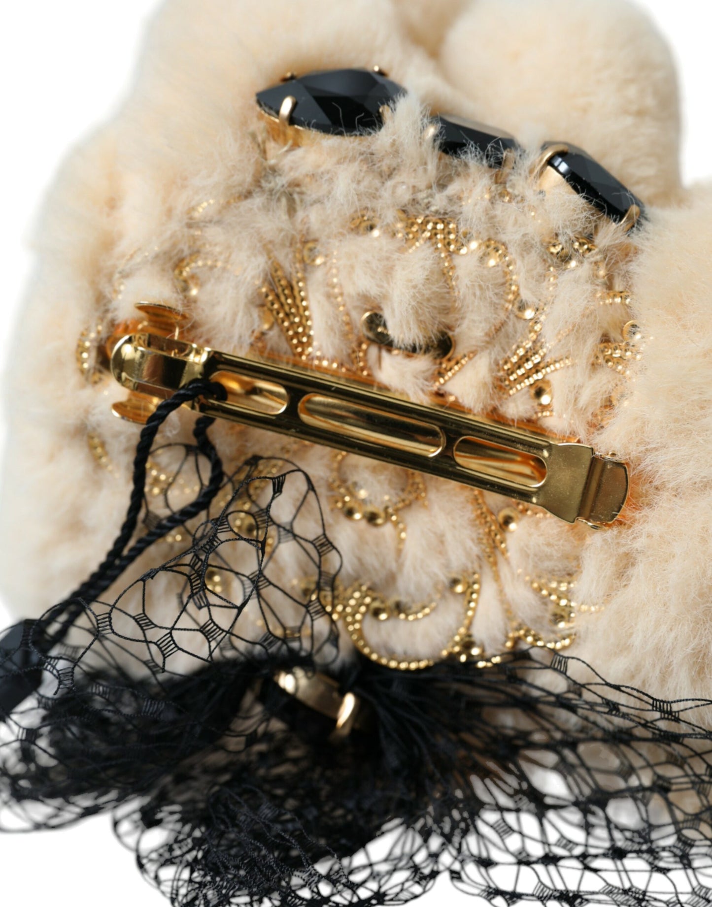 Dolce & Gabbana Beige Teddy Bear Mesh Net Band Hair Clip Dolce & Gabbana