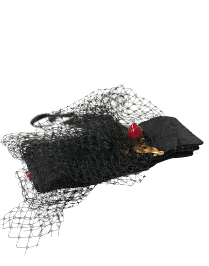 Dolce & Gabbana Black Strawberry Sicily Crystal Mesh Net Headband Diadem Dolce & Gabbana