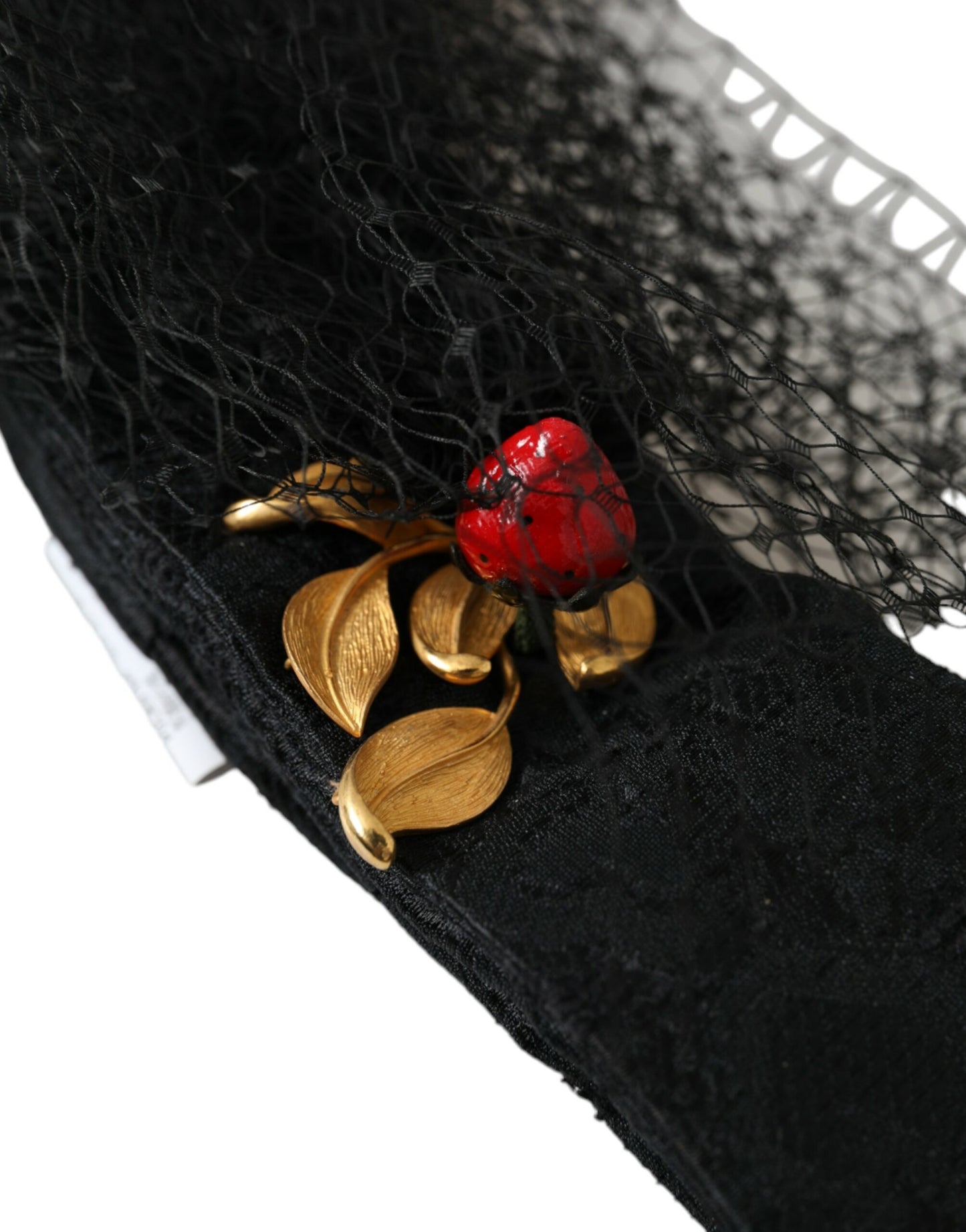 Dolce & Gabbana Black Strawberry Sicily Crystal Mesh Net Headband Diadem Dolce & Gabbana