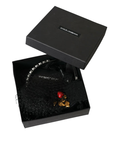 Dolce & Gabbana Black Strawberry Sicily Crystal Mesh Net Headband Diadem Dolce & Gabbana