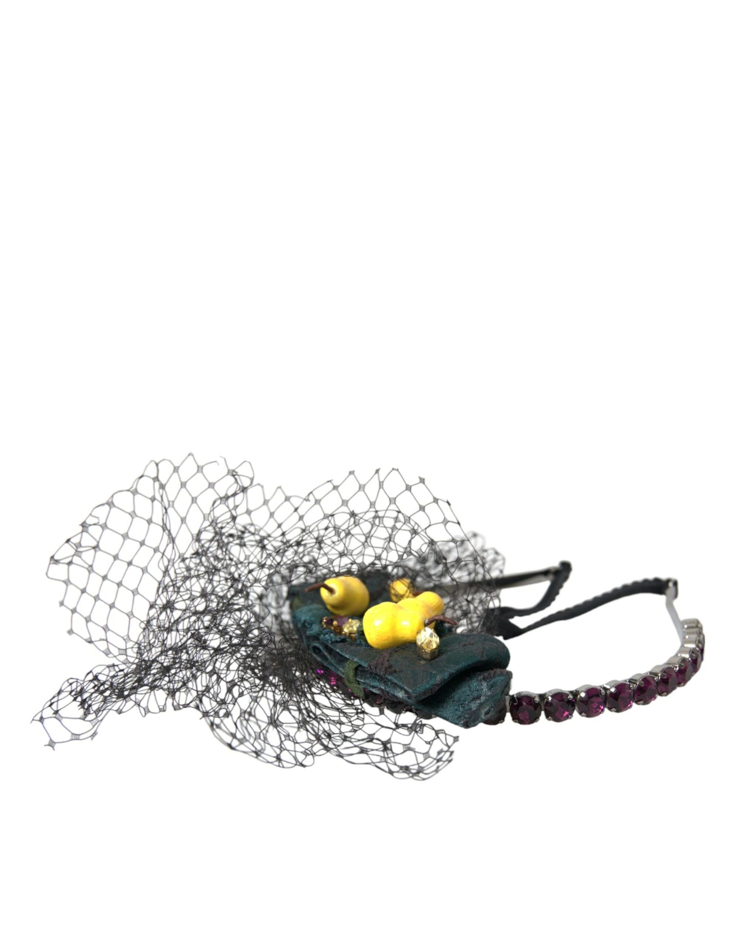 Dolce & Gabbana Black Lemons Sicily Purple Crystal Net Headband Diadem Dolce & Gabbana