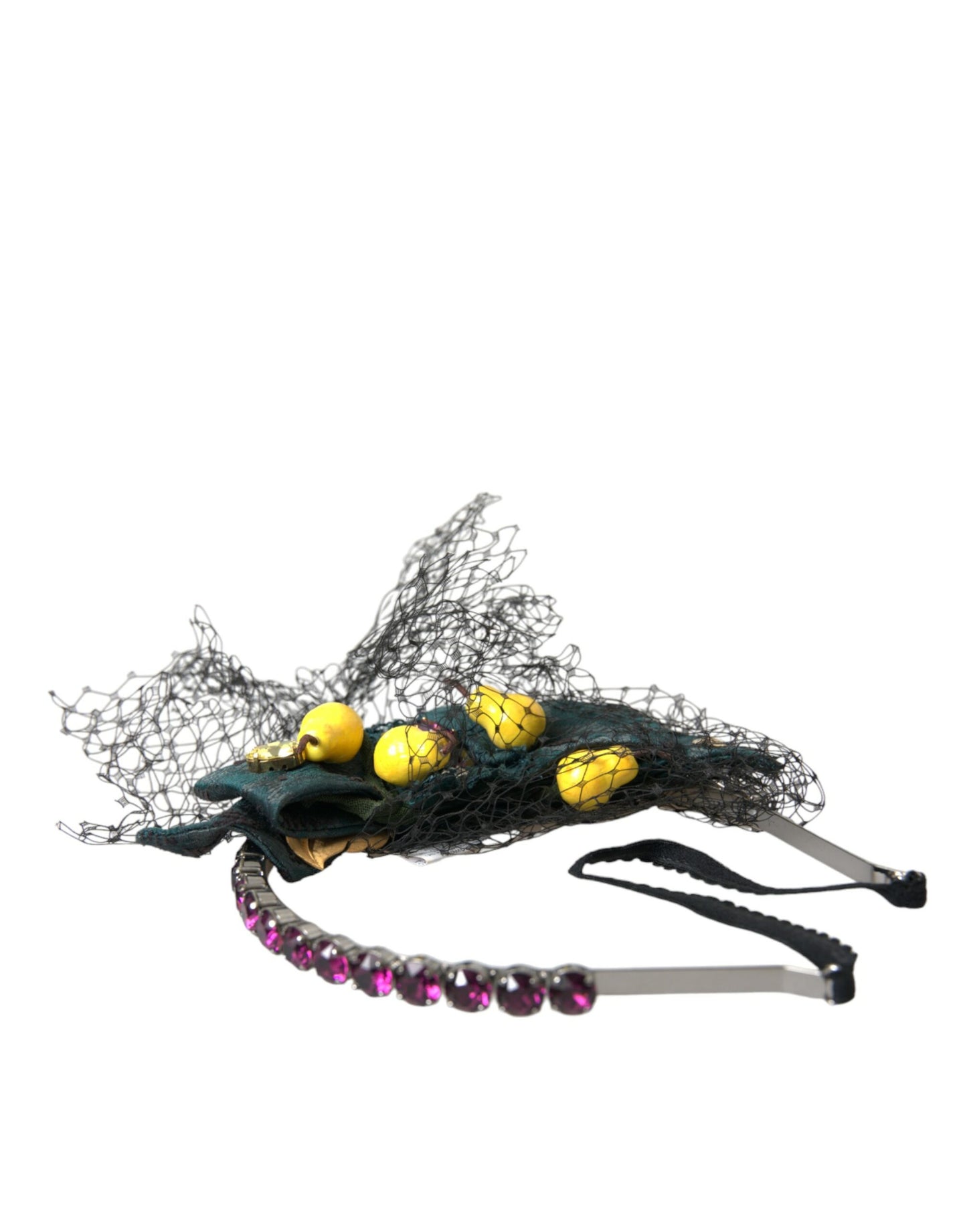 Dolce & Gabbana Black Lemons Sicily Purple Crystal Net Headband Diadem Dolce & Gabbana