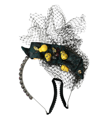 Dolce & Gabbana Black Lemons Sicily Purple Crystal Net Headband Diadem Dolce & Gabbana