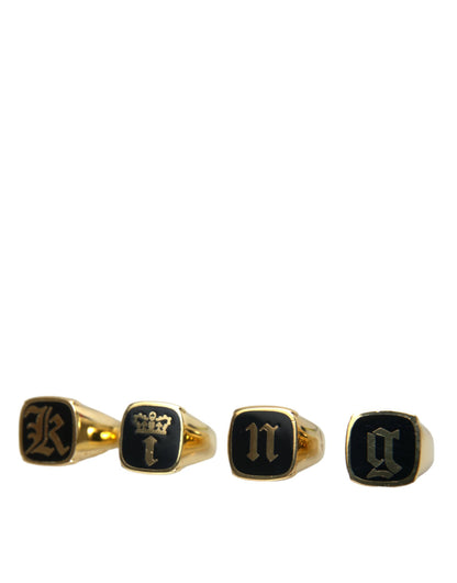 Dolce & Gabbana Gold Brass KING Enamel Set of 4 Ring Dolce & Gabbana