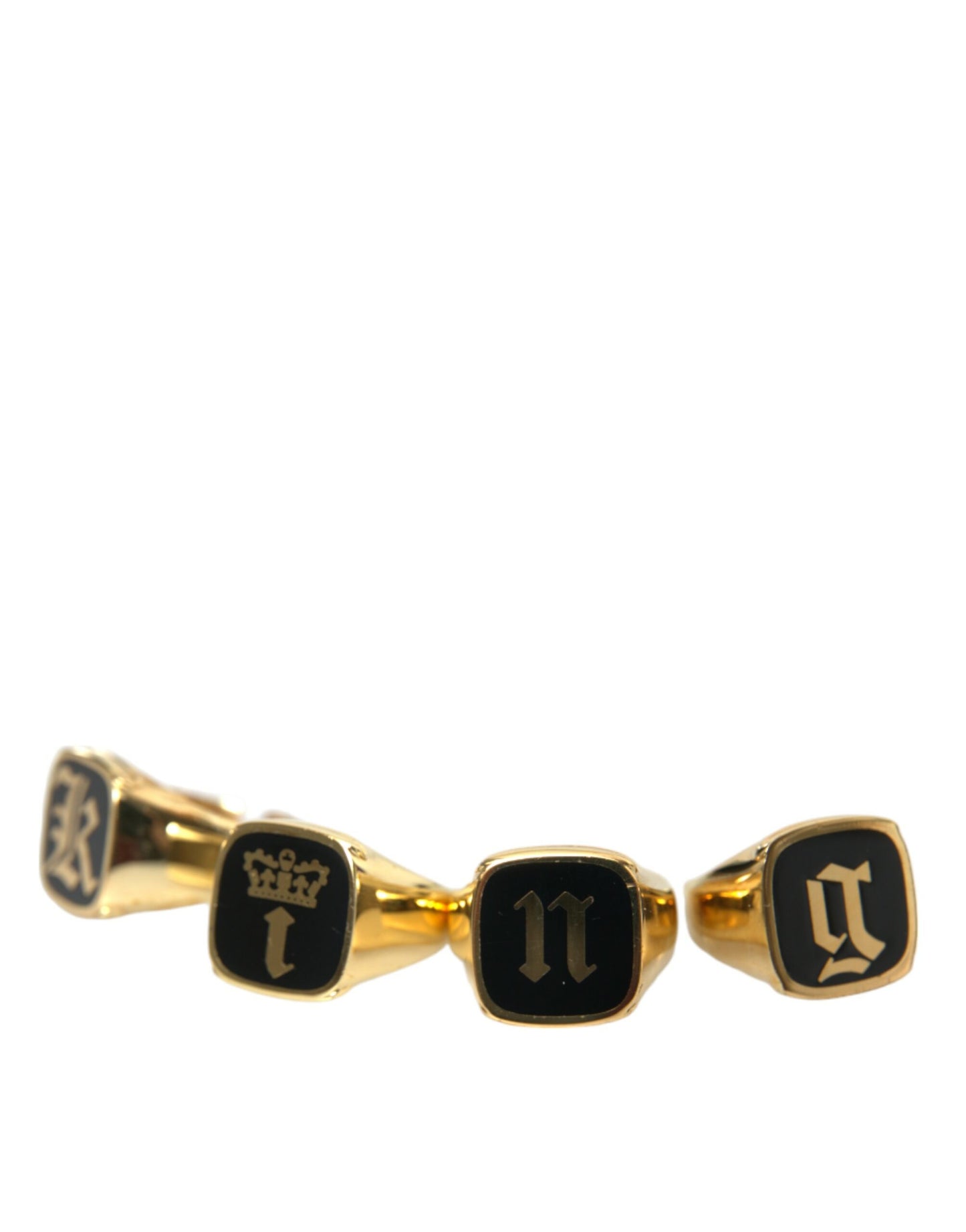 Dolce & Gabbana Gold Brass KING Enamel Set of 4 Ring Dolce & Gabbana