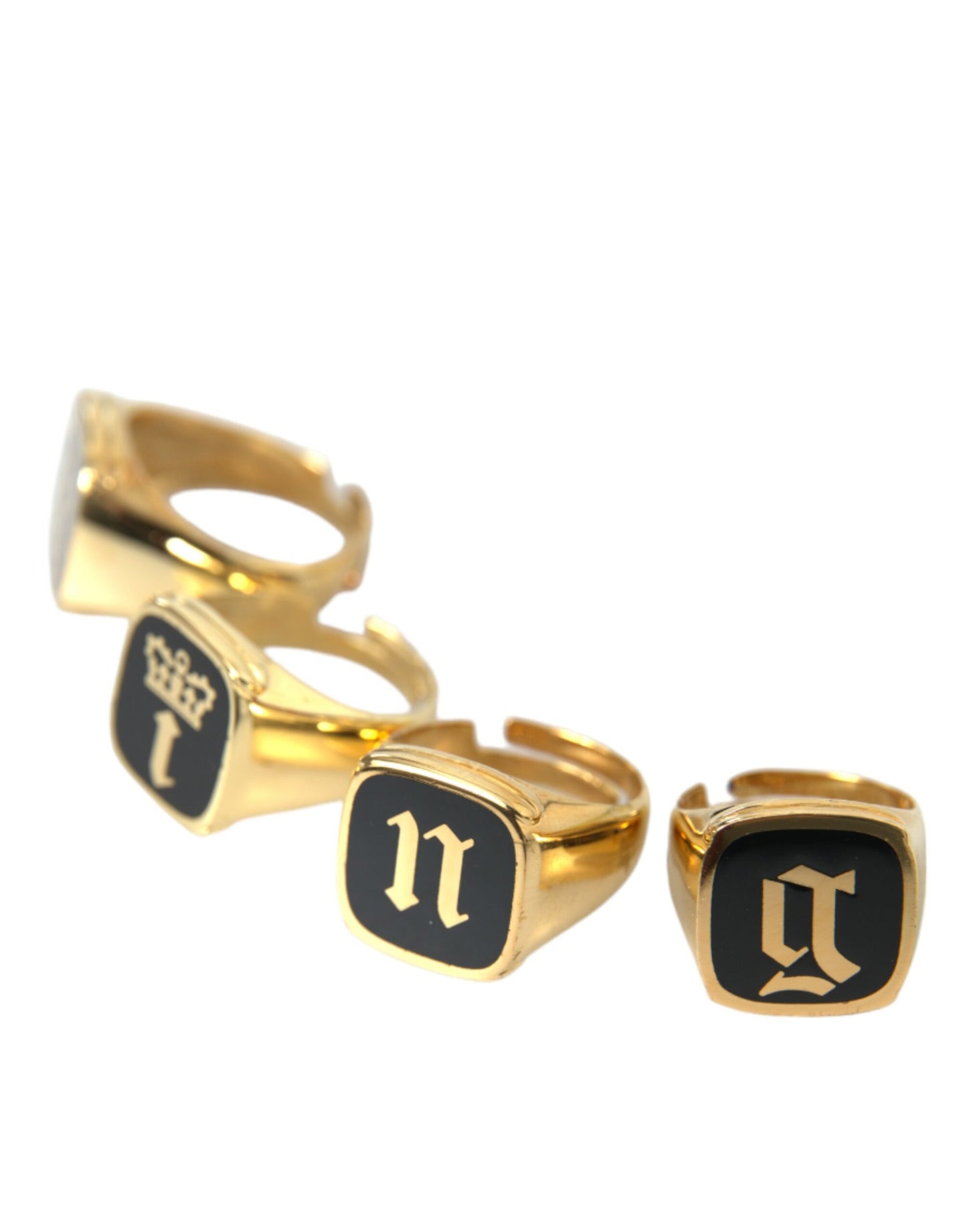 Dolce & Gabbana Gold Brass KING Enamel Set of 4 Ring Dolce & Gabbana