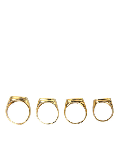 Dolce & Gabbana Gold Brass KING Enamel Set of 4 Ring Dolce & Gabbana