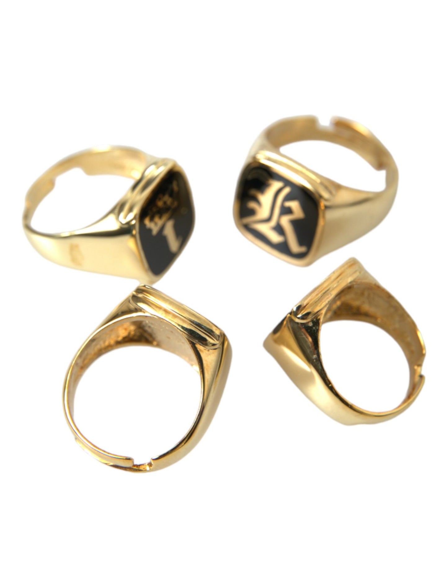 Dolce & Gabbana Gold Brass KING Enamel Set of 4 Ring Dolce & Gabbana