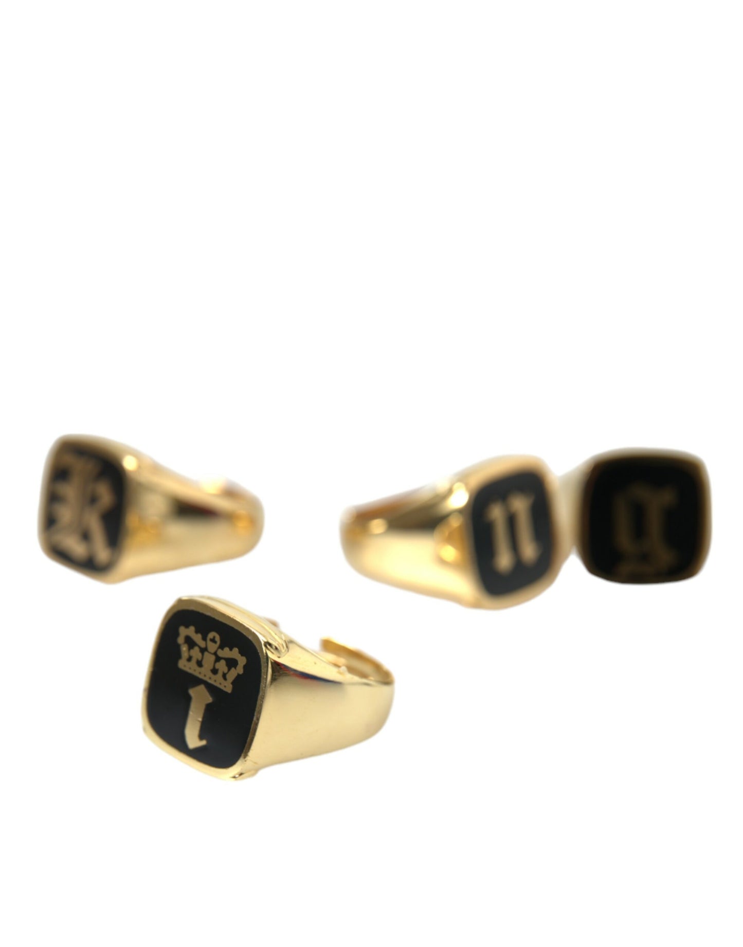 Dolce & Gabbana Gold Brass KING Enamel Set of 4 Ring Dolce & Gabbana