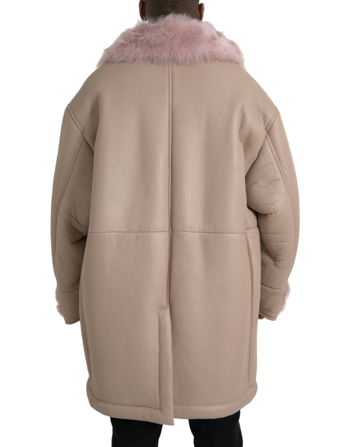 Dolce & Gabbana Beige Pink Lamb Leather Shearling Coat Jacket Dolce & Gabbana