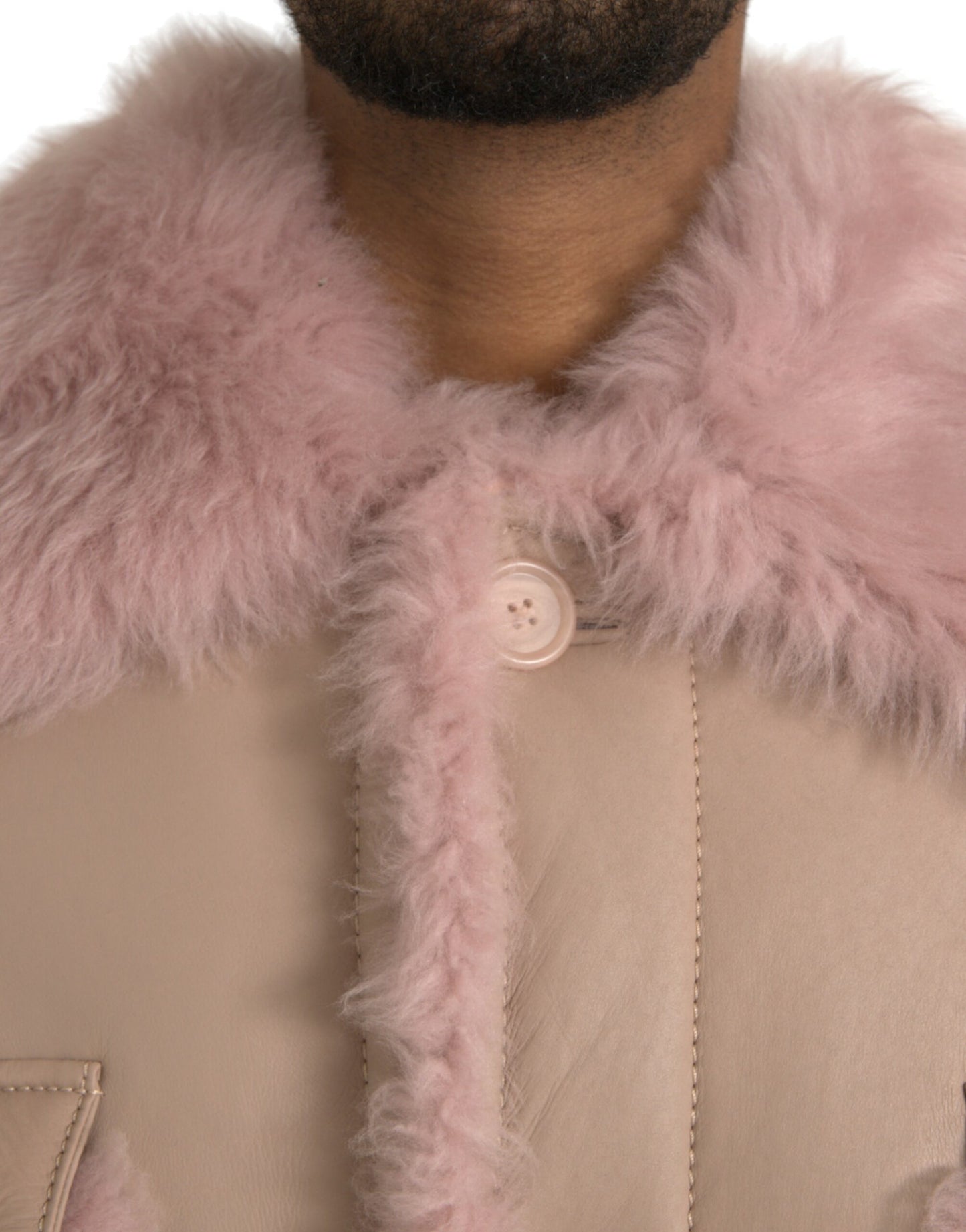 Dolce & Gabbana Beige Pink Lamb Leather Shearling Coat Jacket Dolce & Gabbana