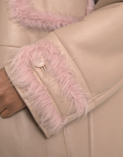 Dolce & Gabbana Beige Pink Lamb Leather Shearling Coat Jacket Dolce & Gabbana