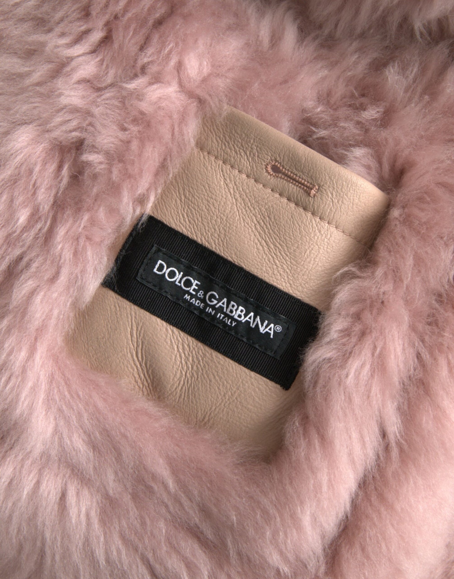 Dolce & Gabbana Beige Pink Lamb Leather Shearling Coat Jacket Dolce & Gabbana