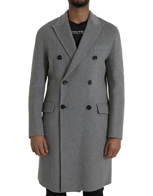 Dolce & Gabbana Gray Double Trench Coat Cashmere Jacket Dolce & Gabbana